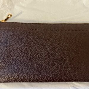 Brown Leather Clutch with Gold Zipper